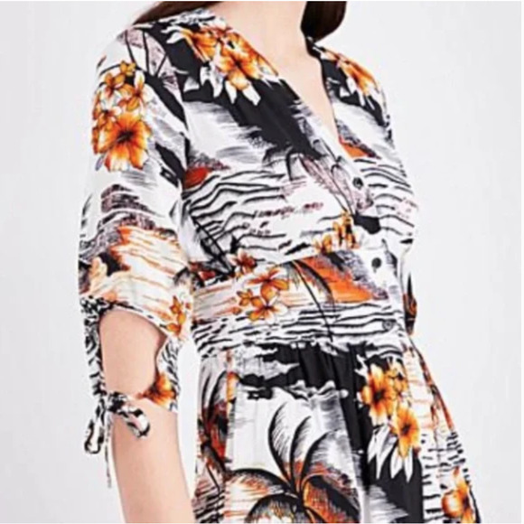 Maje Rolina Hawaiian Tropical Print Button Front Dress Sz 1 = Small - Picture 2 of 12